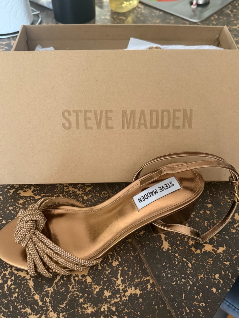 Steve Madden Gold Knotted Crystal Strap Sandals
